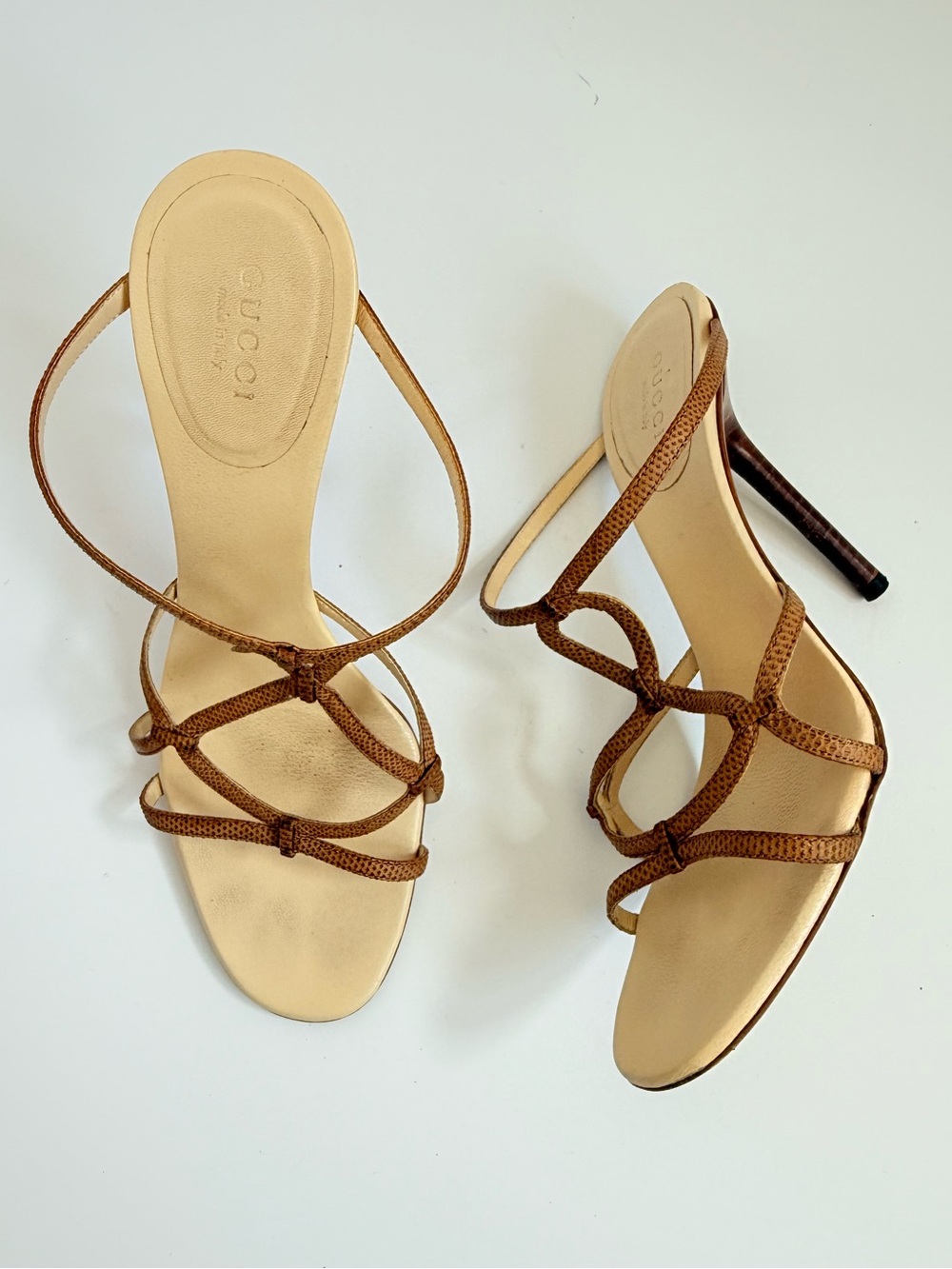 Gucci Tom Ford Era Archival Y2K Brown Snakeskin Strappy Mule Sandals Heels 7.5B